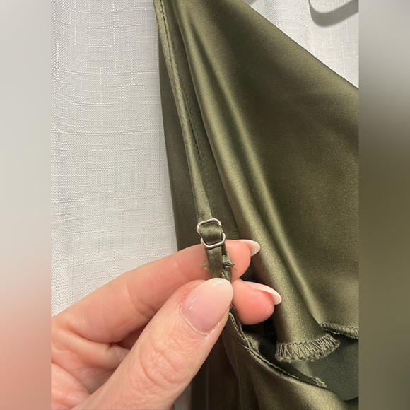 Beginning Boutique Olive Satin Slip Dress Cowl Neck Maxi Size 4 - Picture 3 of 9